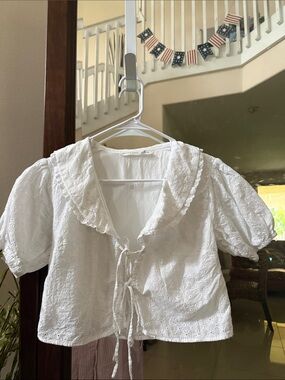 Altar'd State White Cotton Eyelet Tie-Front Blouse